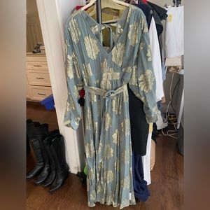 NWT ASOS - sage green gown with gold embroidered floral motif